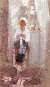 Nicolae Grigorescu Peasant Sewing by the Window oil